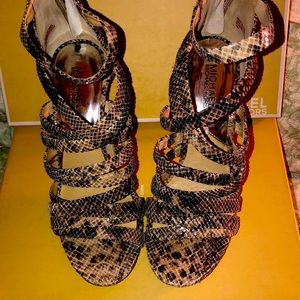 Michael Kors Jenna Stiletto Snakeskin Sandal.